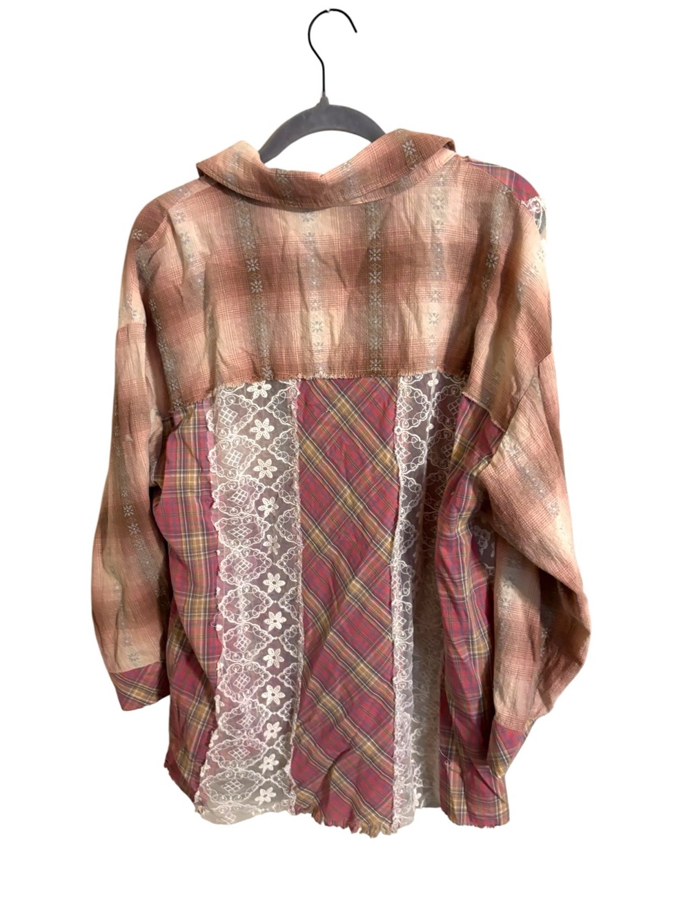 Andree by Unit Patchwork Oversized Pink Plaid Button Up Shirt Size 1X - Picture 4 of 6